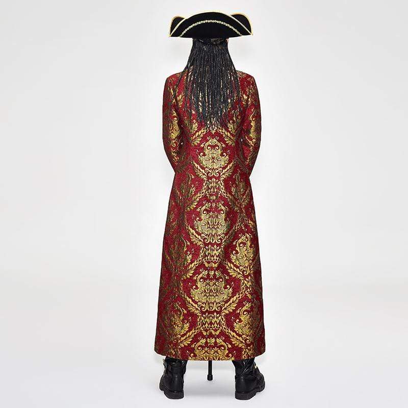 DEVIL FASHION Men's Red and Gold Vintage Long Coat