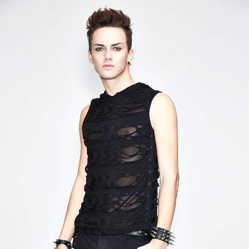 DEVIL FASHION Men's Ripped Sleeveless Grung Punk Top