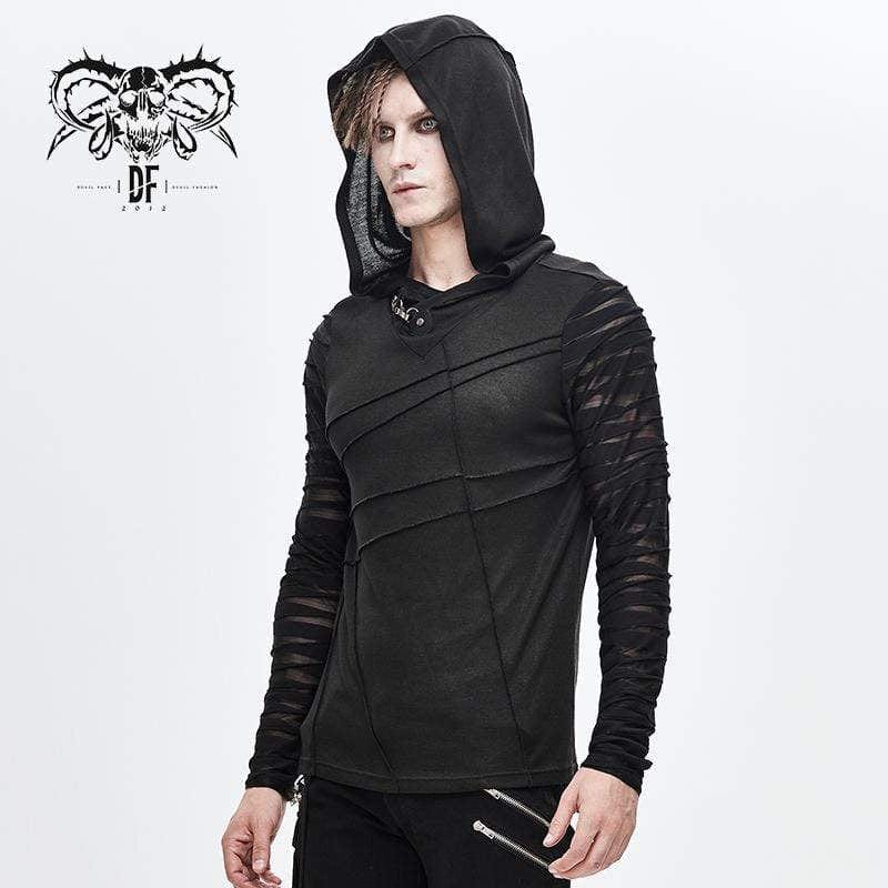DEVIL FASHION Men's Sheer Gauze Sleeved Fitted Hoodies