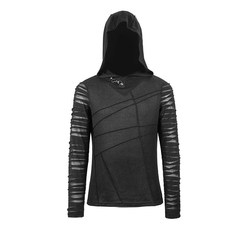 DEVIL FASHION Men's Sheer Gauze Sleeved Fitted Hoodies