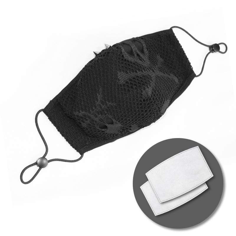 Unisex Gothic Skelenton Mesh Overlaide Masks With Disposable Filter Insert Set of two