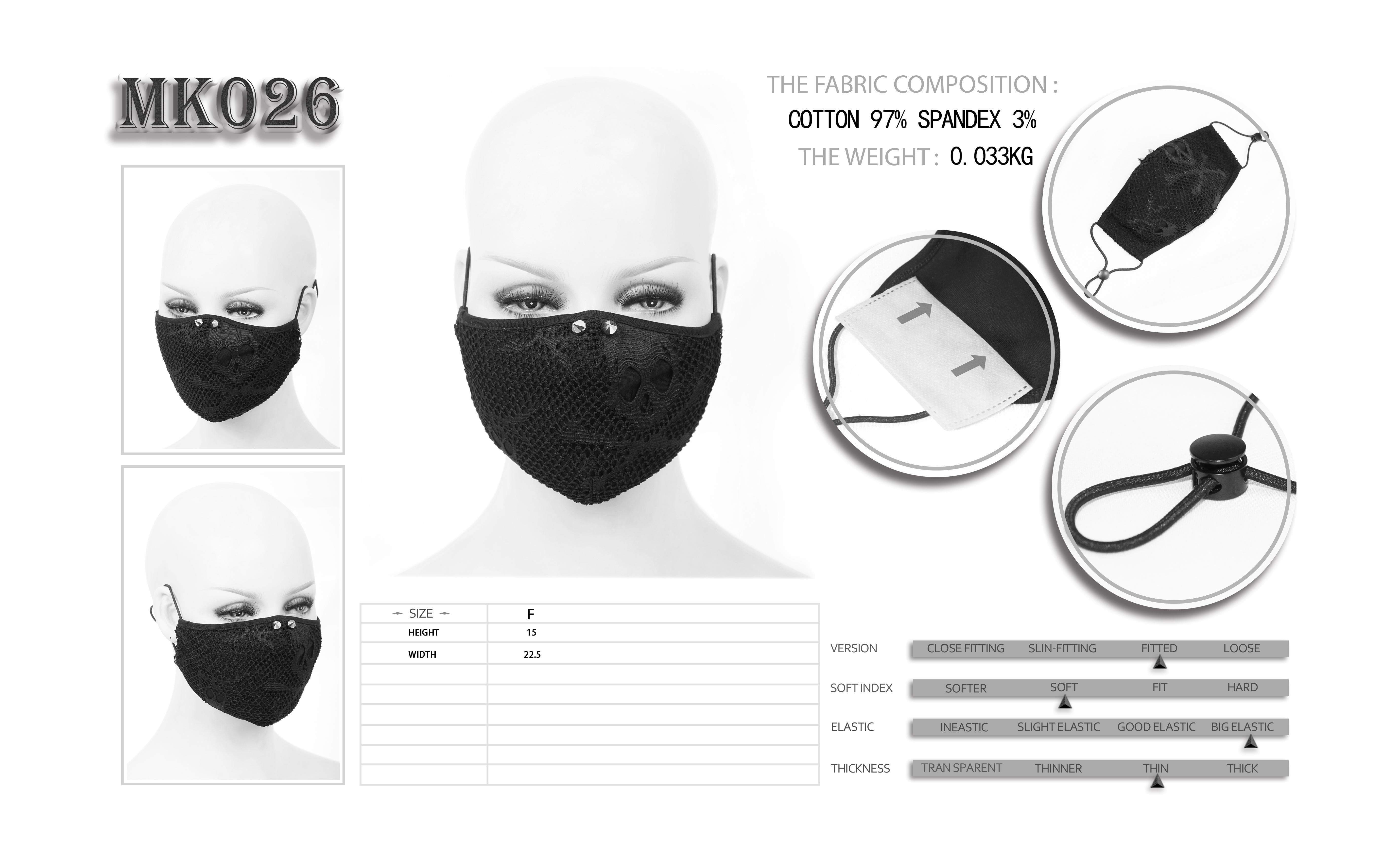 Unisex Gothic Skelenton Mesh Overlaide Masks With Disposable Filter Insert Set of two