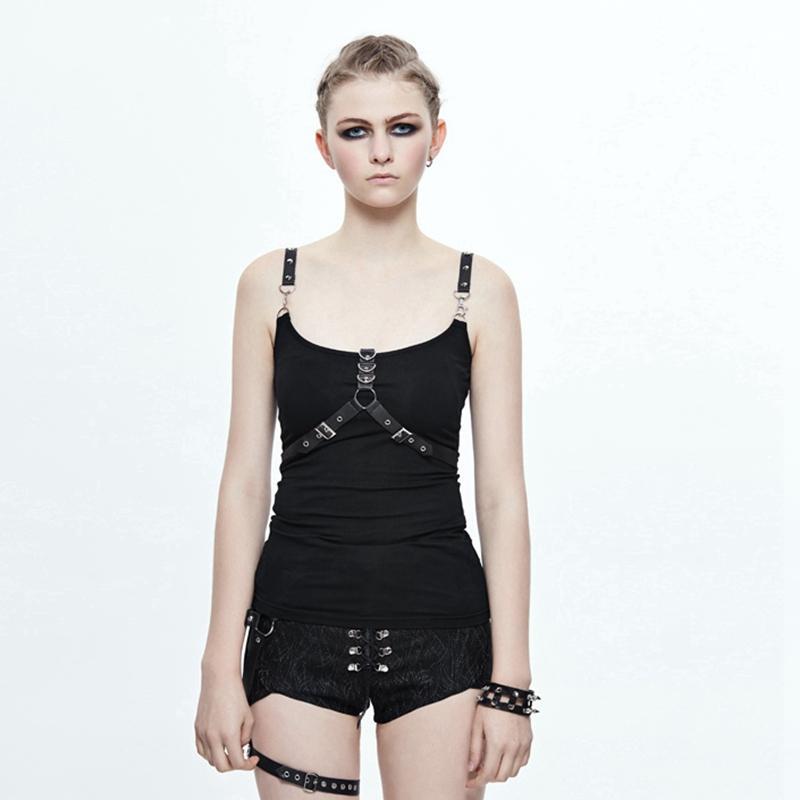 DEVIL FASHION Women's 2in1 Punk Tanks Tops