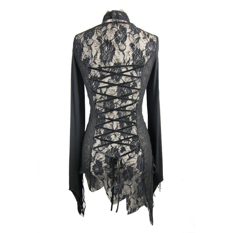 DEVIL FASHION Women's Asymmetric Lace Trimmed Goth Top