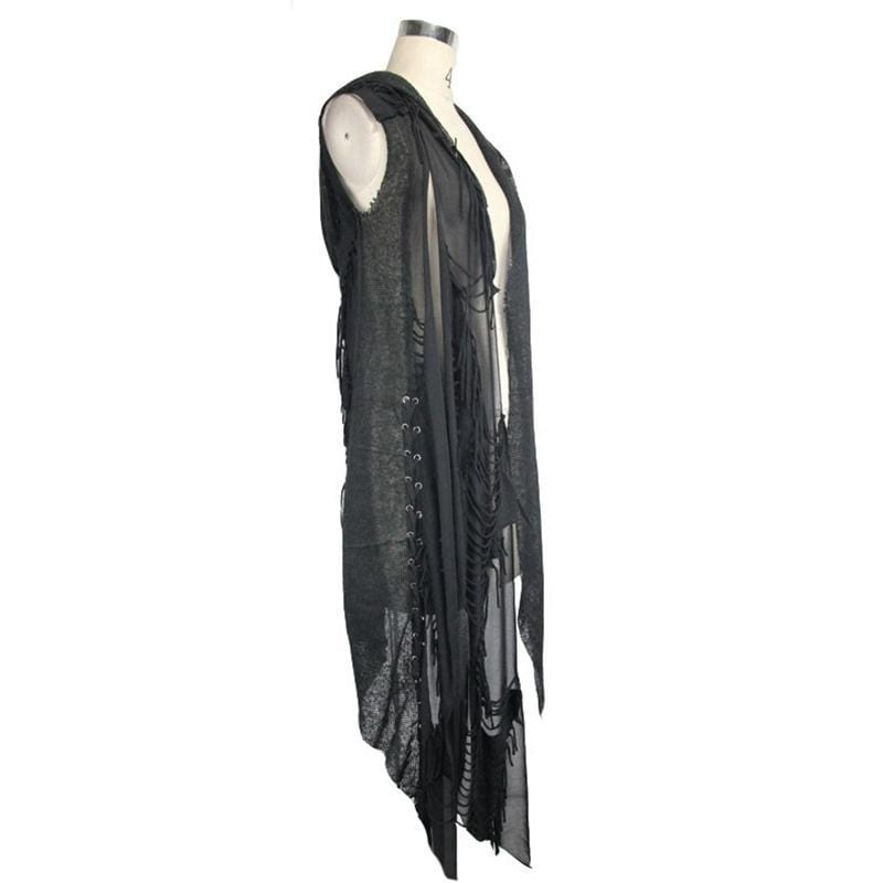 DEVIL FASHION Women's Distressed Cowl With Lacing