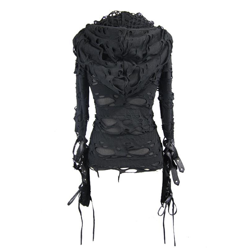 DEVIL FASHION Women's Distressed Hooded Punk Goth Top