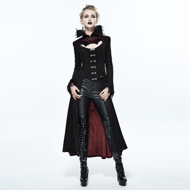 DEVIL FASHION Women's Goth Frock Coat With Stand Up Collar