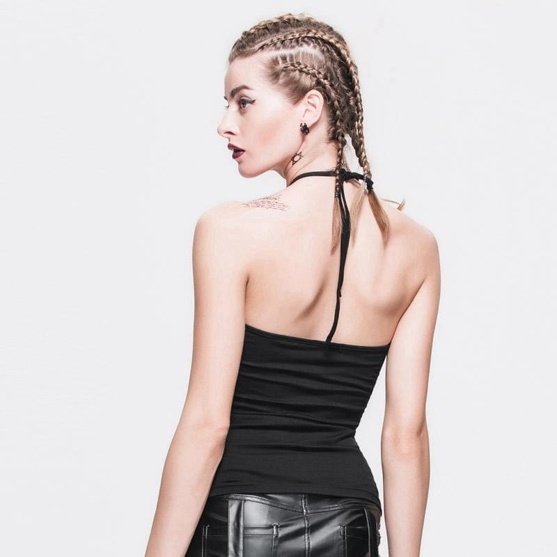 DEVIL FASHION Women's Goth Halter Neck T-Shirt