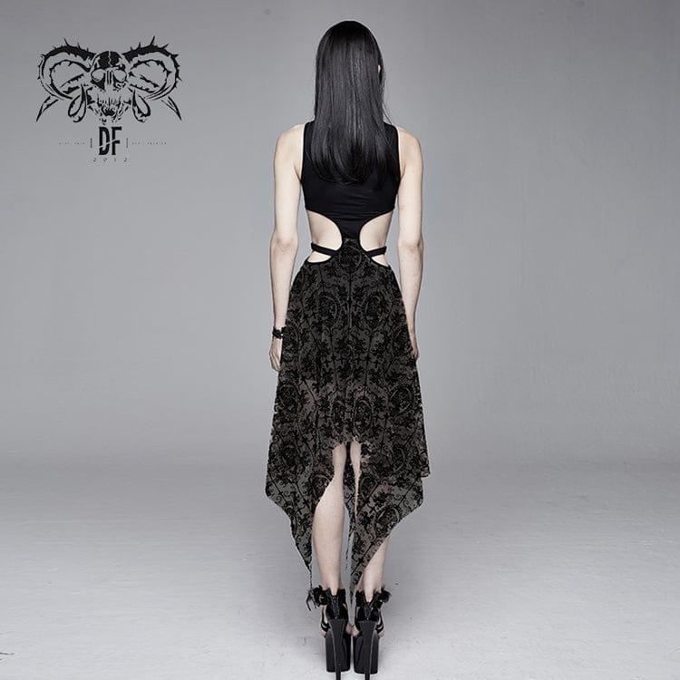 DEVIL FASHION Women's Goth Hollow Out Irregular Floral Dress