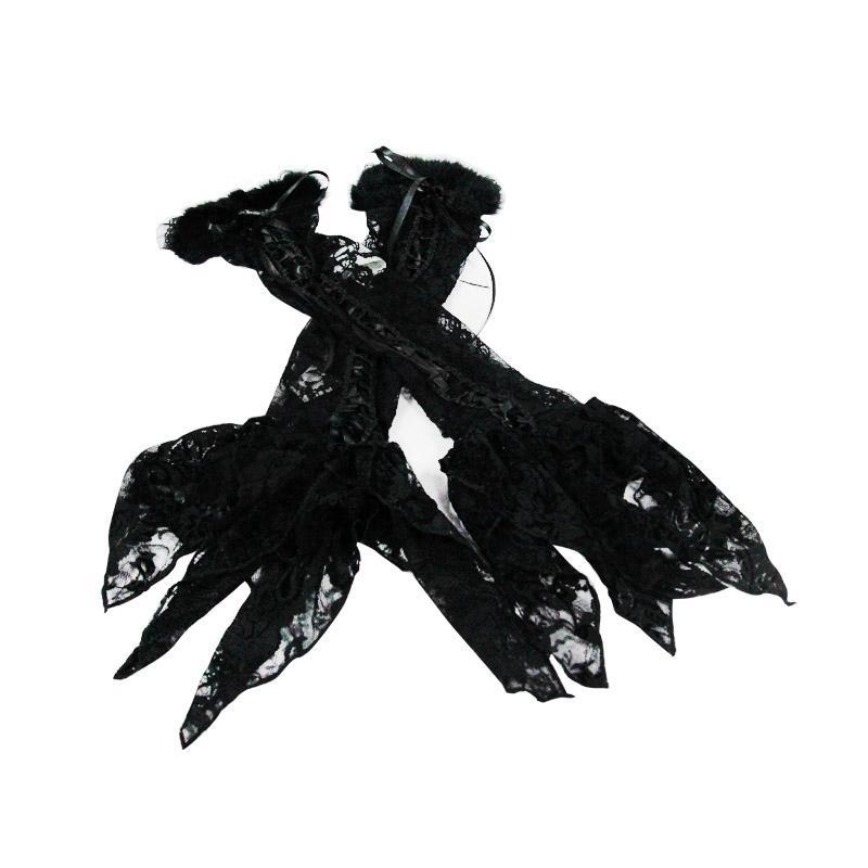 Women's Goth Lace Ruff Long Fingerless Gloves
