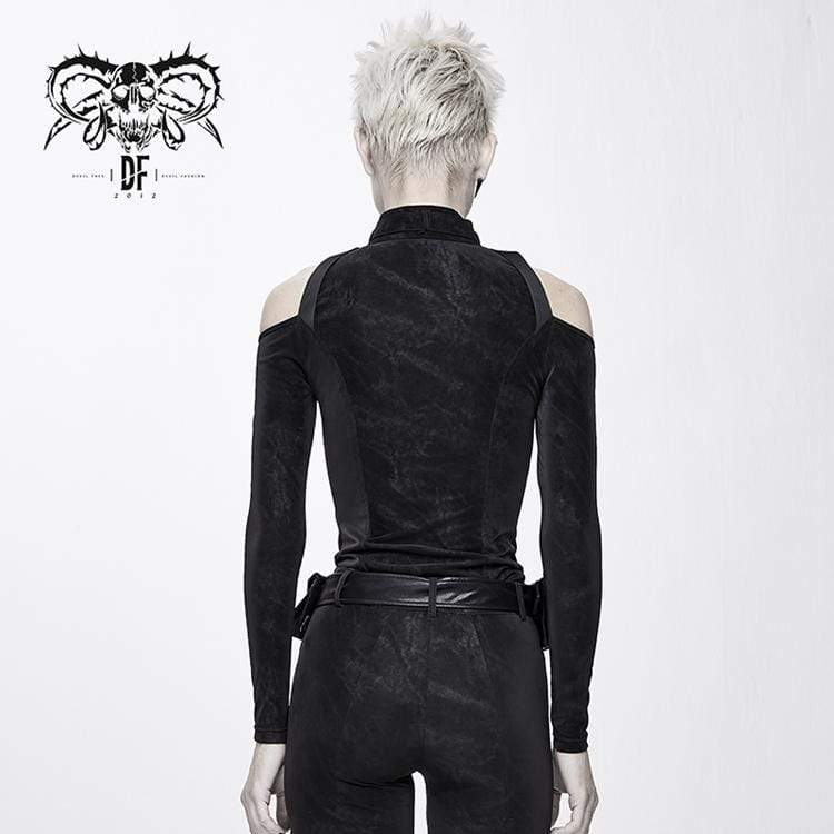 DEVIL FASHION Women's Goth Off Shoulder Slim Fitted Jackets