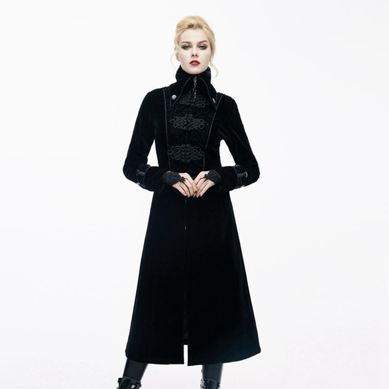 DEVIL FASHION Women's Goth Princess Cut Coat With Elaborate Frog Closure