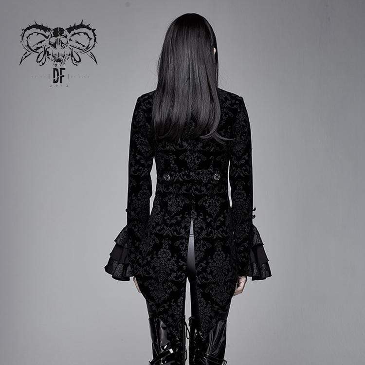 Women's Goth Ruffles Velet Swallow-tailed coat