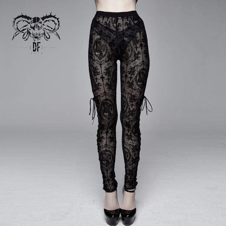 Women's Goth Sheer Floral Lace Leggings