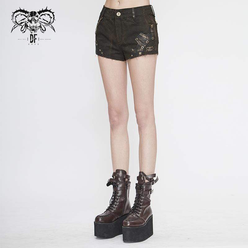 Women's Gothic Black and Copper Rivets Studded Shorts