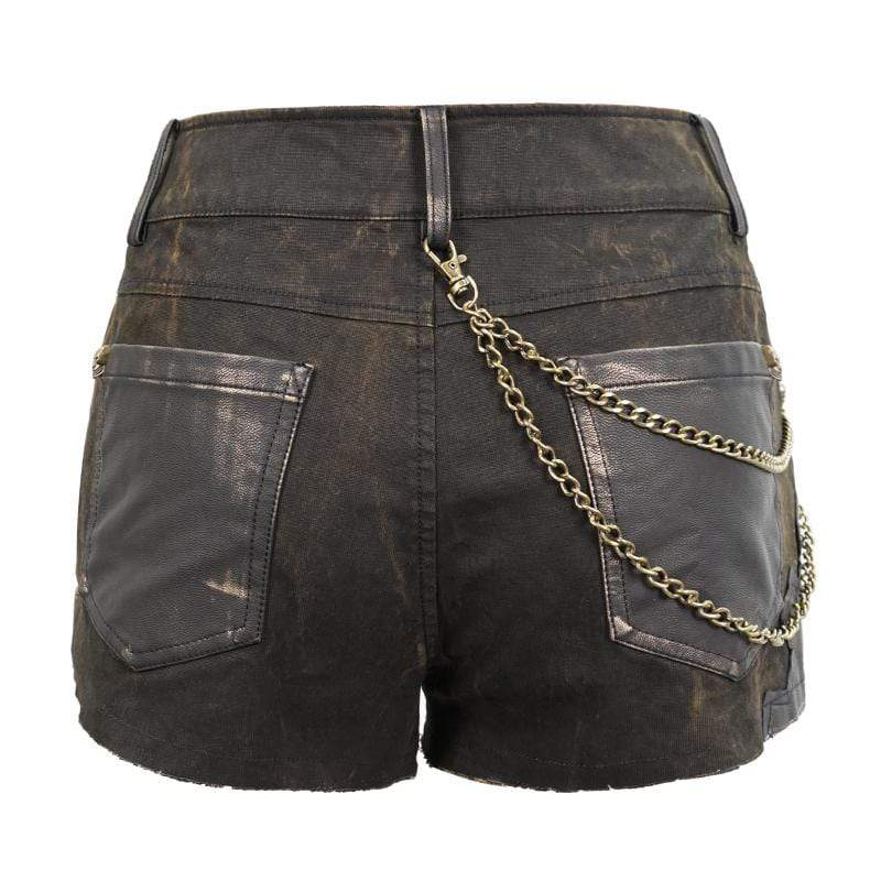Women's Gothic Black and Copper Rivets Studded Shorts