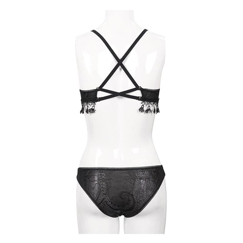 Women's Gothic Black Cross Over Shoulder Strap Bikini