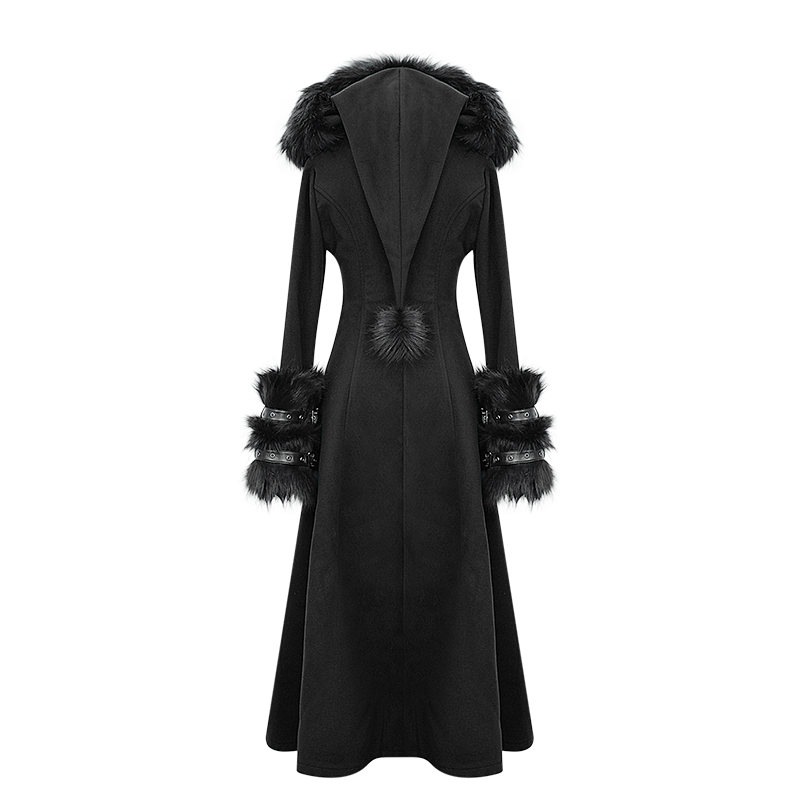Women's Gothic Black Hooded Dresses With Detachable Fluffy Accessories