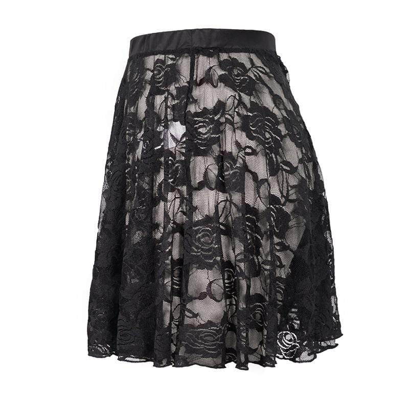 Women's Gothic Black Lace Short Flared Swimming Overskirt