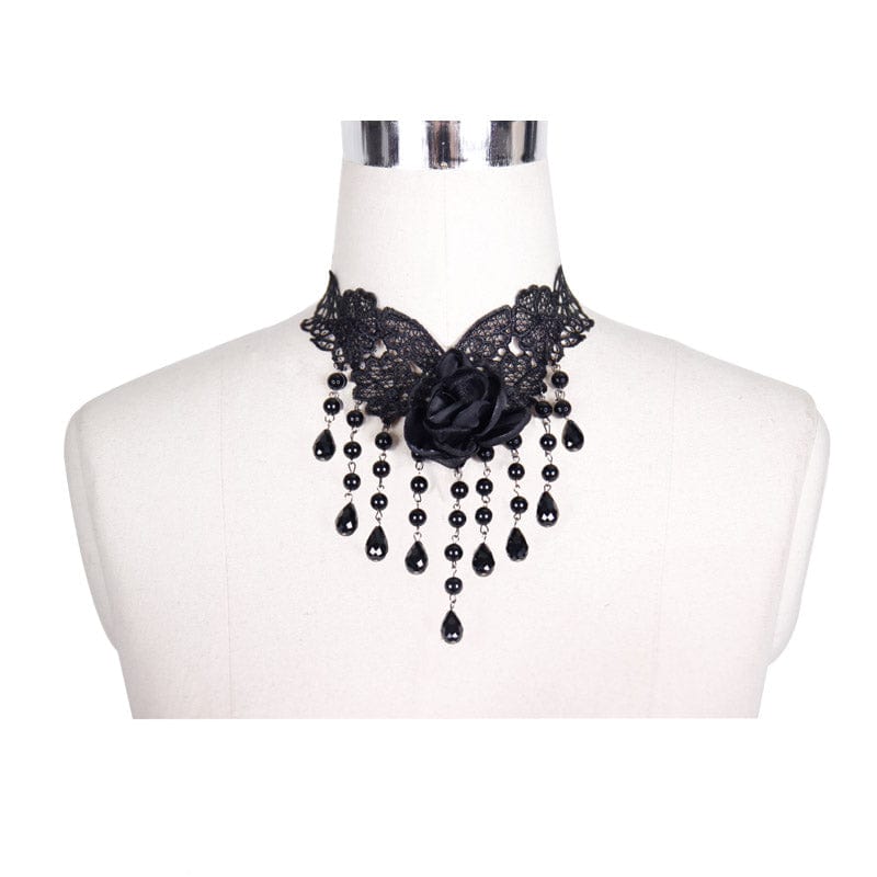 DEVIL FASHION Women's Gothic Black Rose Lace Choker