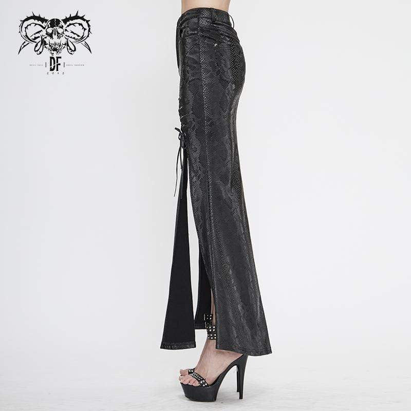 Women's Gothic Black Snakeskin Side Slits Maxi Skirts