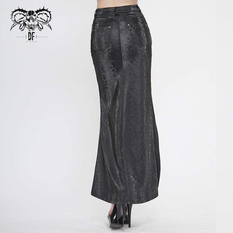 Women's Gothic Black Snakeskin Side Slits Maxi Skirts