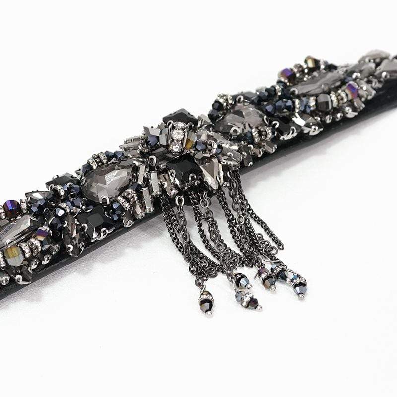 DEVIL FASHION Women's Gothic Crystal Stone Elastic Belt