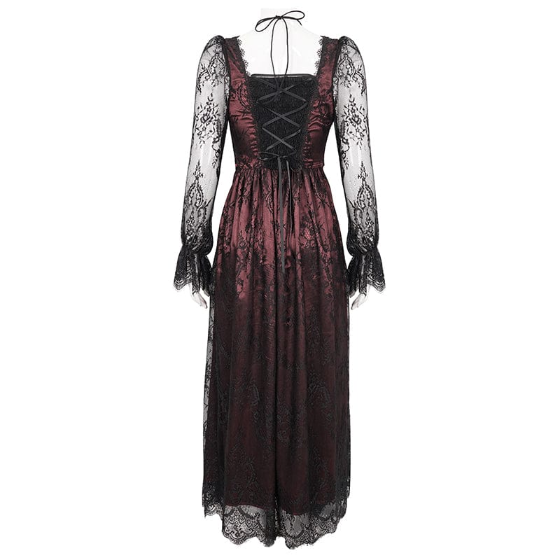 DEVIL FASHION Women's Gothic Cutout Beaded Lace Dress