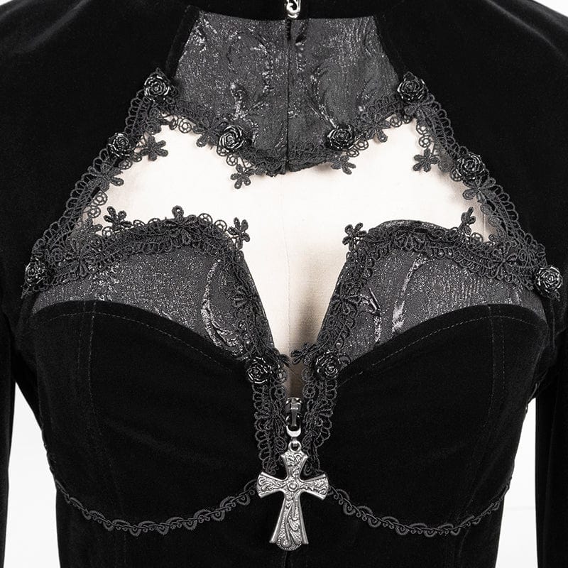 DEVIL FASHION Women's Gothic Cutout Splice Swallow-tailed Jacket