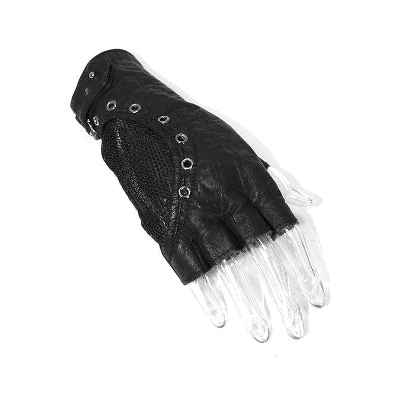 DEVIL FASHION Women's Gothic Eyelets Mesh Spliced Gloves