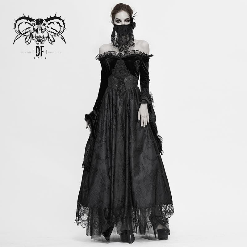 Women's Gothic Faux Fur Off-shoulder Lace Dresses Wedding Dress