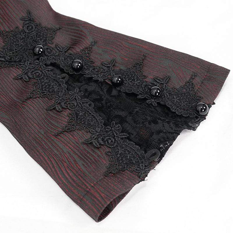 Women's Gothic Flare Sleeve Lace Splice Red Jacket