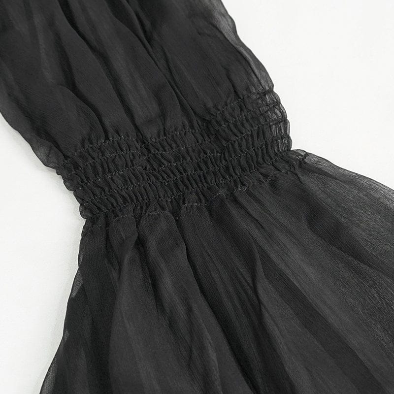 DEVIL FASHION Women's Gothic Flared Sleeved Floral Embroidered Shirt