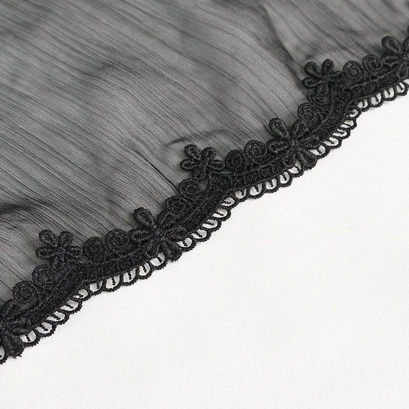 DEVIL FASHION Women's Gothic Flared Sleeved Floral Embroidered Shirt