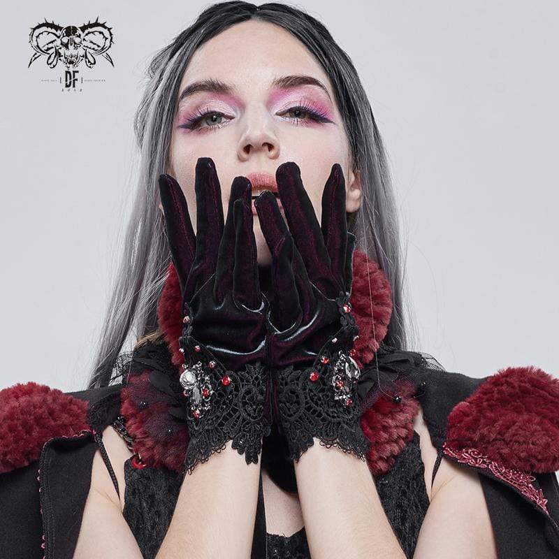 DEVIL FASHION Women's Gothic Floral Color Gradient Gloves