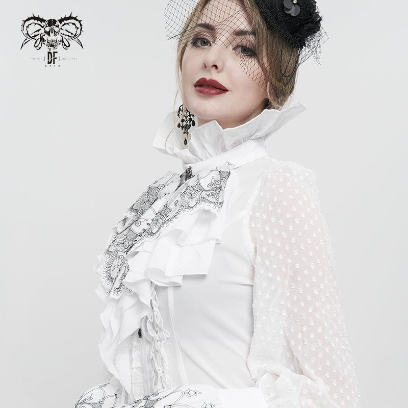 DEVIL FASHION Women's Gothic Floral Embroidered Ruffled Neckwear