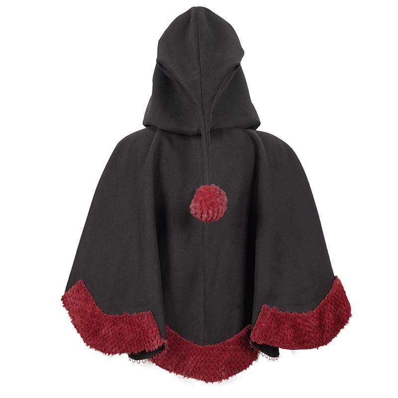 DEVIL FASHION Women's Gothic Floral Embroidered Splice Cape with Hood Black
