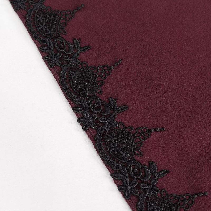 DEVIL FASHION Women's Gothic Floral Embroidered Splice Cape with Hood Red