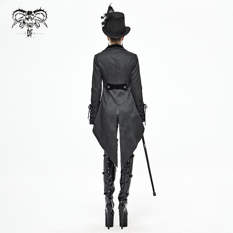 Women's Gothic Floral Jacquard Black Swallow-tailed Coat
