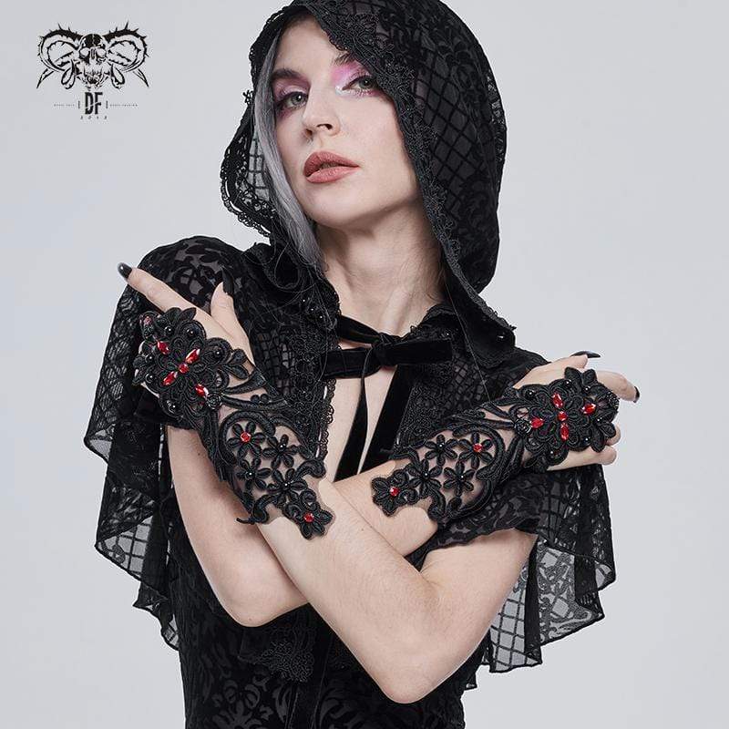 DEVIL FASHION Women's Gothic Floral Sheer Gloves