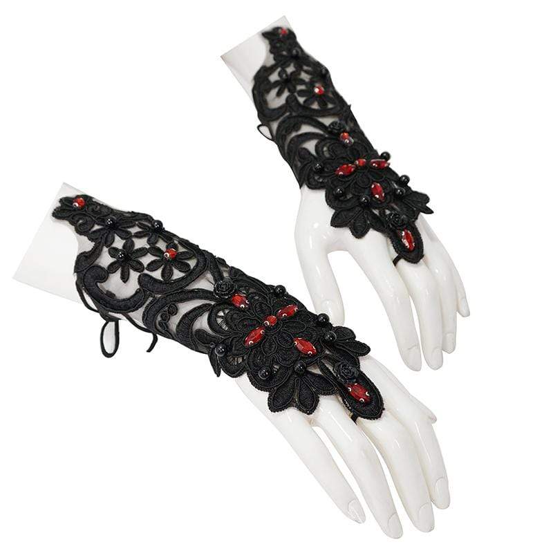 DEVIL FASHION Women's Gothic Floral Sheer Gloves