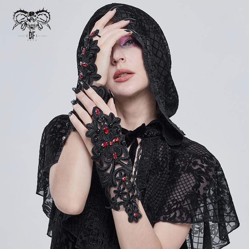 DEVIL FASHION Women's Gothic Floral Sheer Gloves