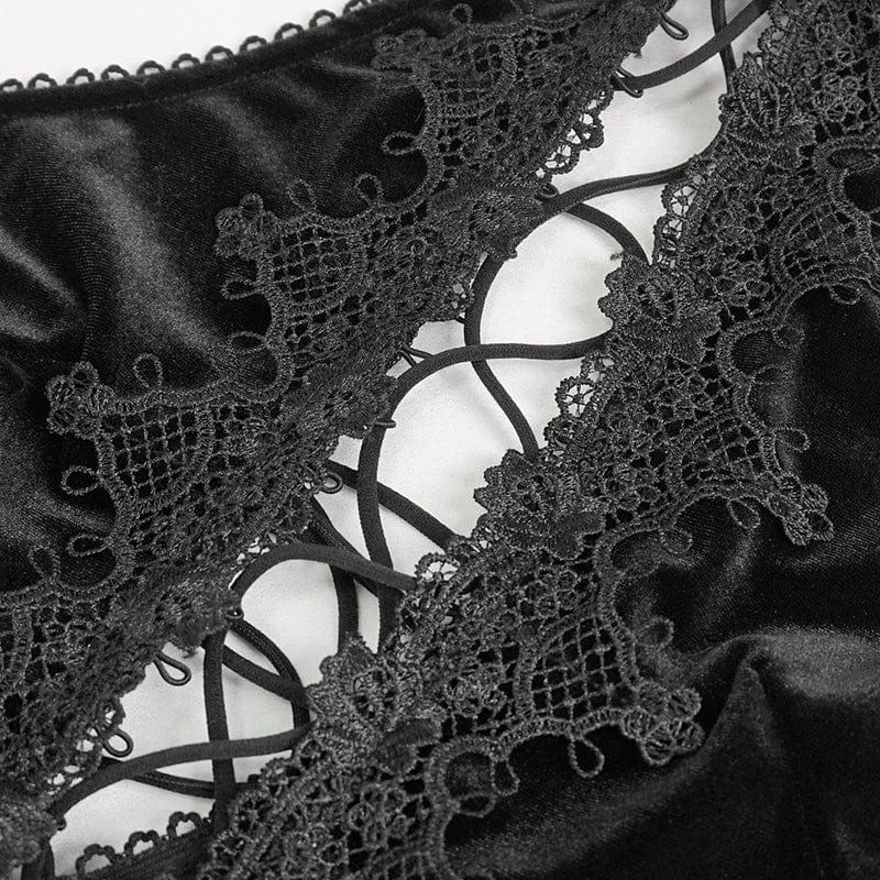 DEVIL FASHION Women's Gothic Halterneck Fluffy Splice Velvet Dress