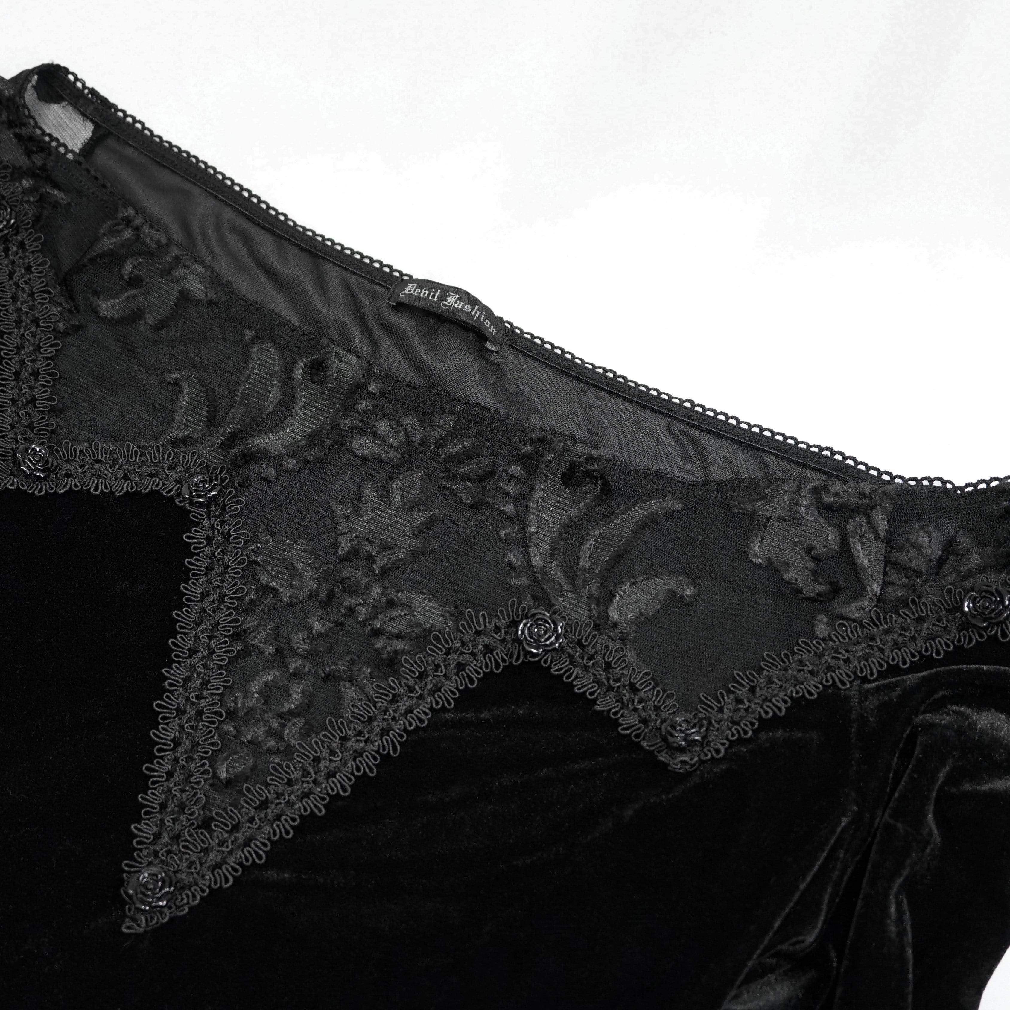 Women's Gothic Irregular Floral Embroidered Black Dress