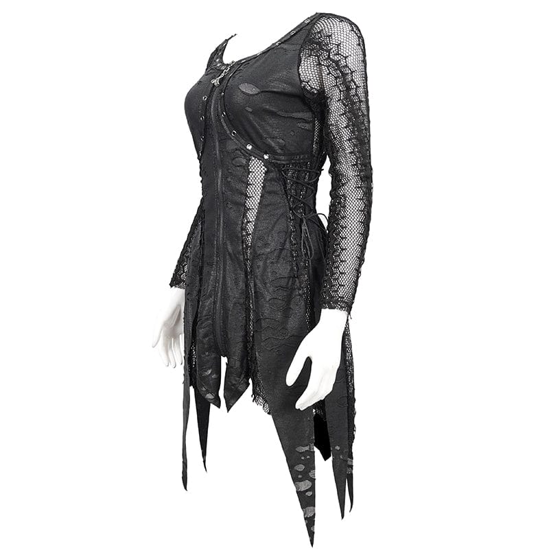 DEVIL FASHION Women's Gothic Irregular Ripped Mesh Dress