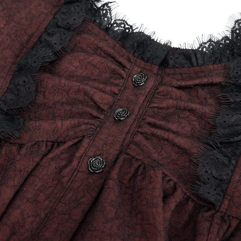 Women's Gothic Irregular Ruffles Red Lace Top