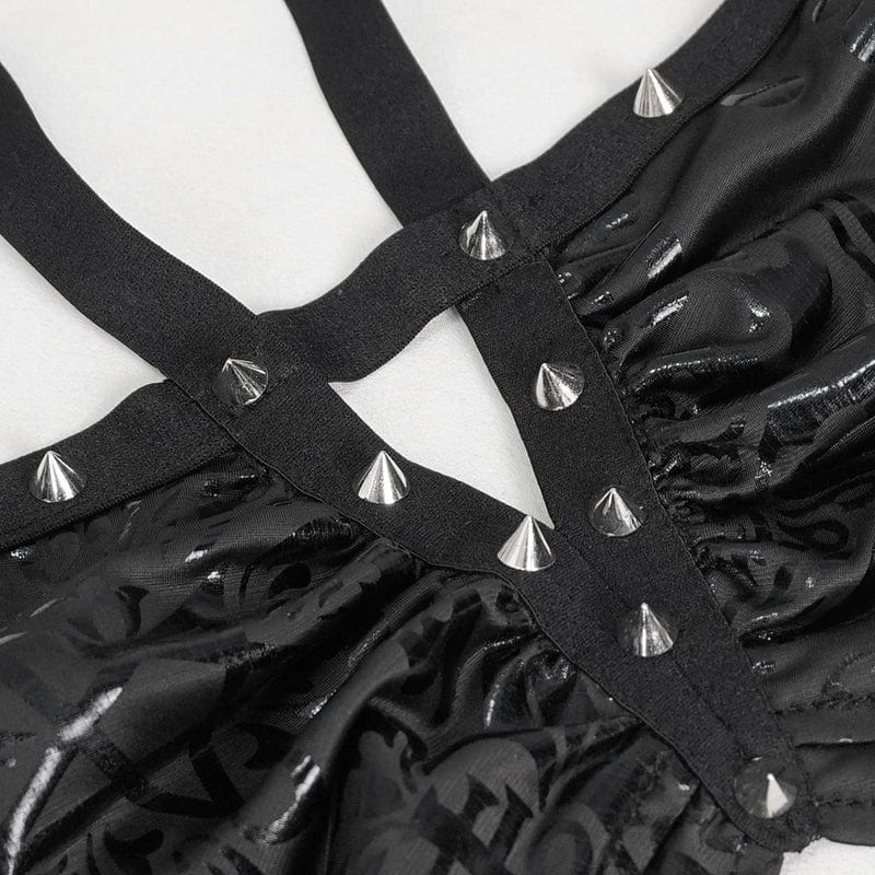 DEVIL FASHION Women's Gothic Irregular Studded Mesh Splice Swimsuit