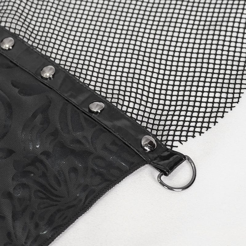 DEVIL FASHION Women's Gothic Irregular Studded Mesh Splice Swimsuit