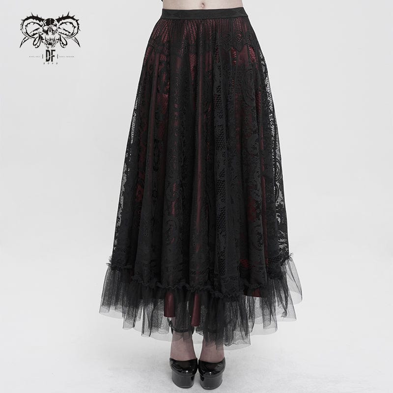 DEVIL FASHION Women's Gothic Lace Layered Draped Skirt