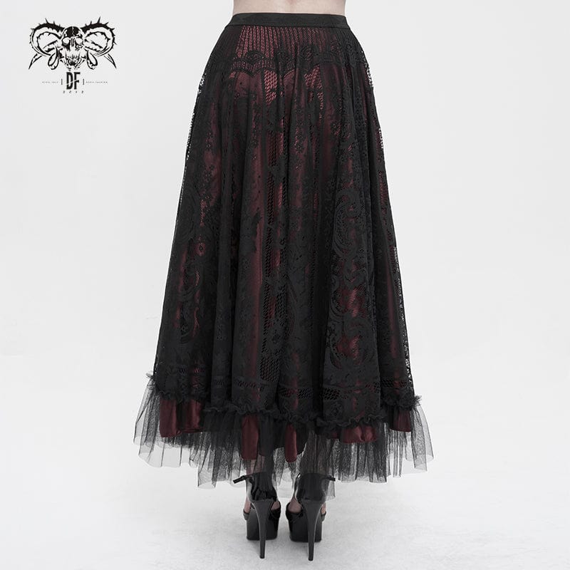 DEVIL FASHION Women's Gothic Lace Layered Draped Skirt